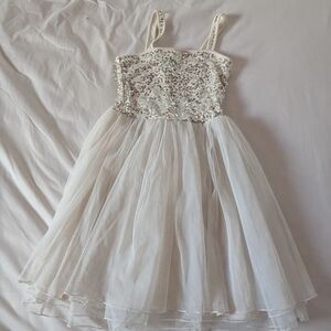 Girls' Sleeveless Sequin to Tulle Dress  Abercrombie Kids Size M - 8 white